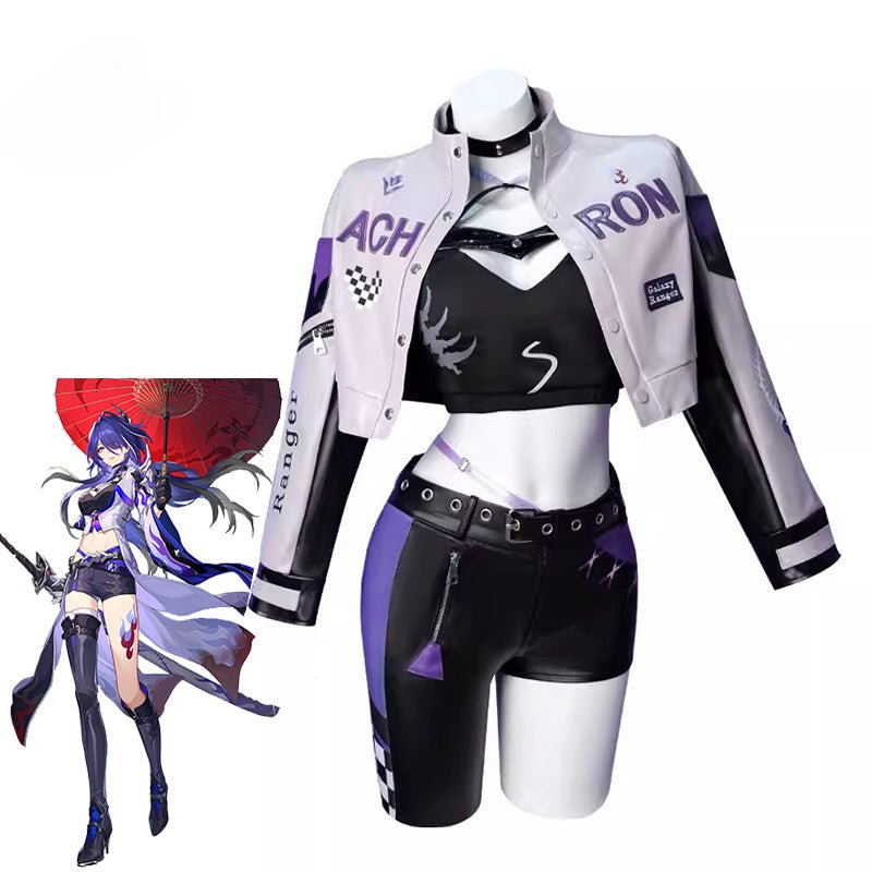 Original Honkai Star Rail Acheron Cosplay Kostüm Galaxy Rangers Acheron Rennanzug Halloween Damen Outfit mit Flagge