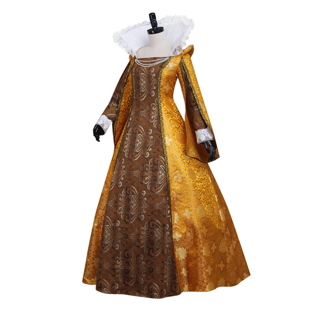 Stehkragen Queen Elizabeth Cosplay Kostüm | Mittelalterliches Goldenes Ballkleid für Tudor-Themen