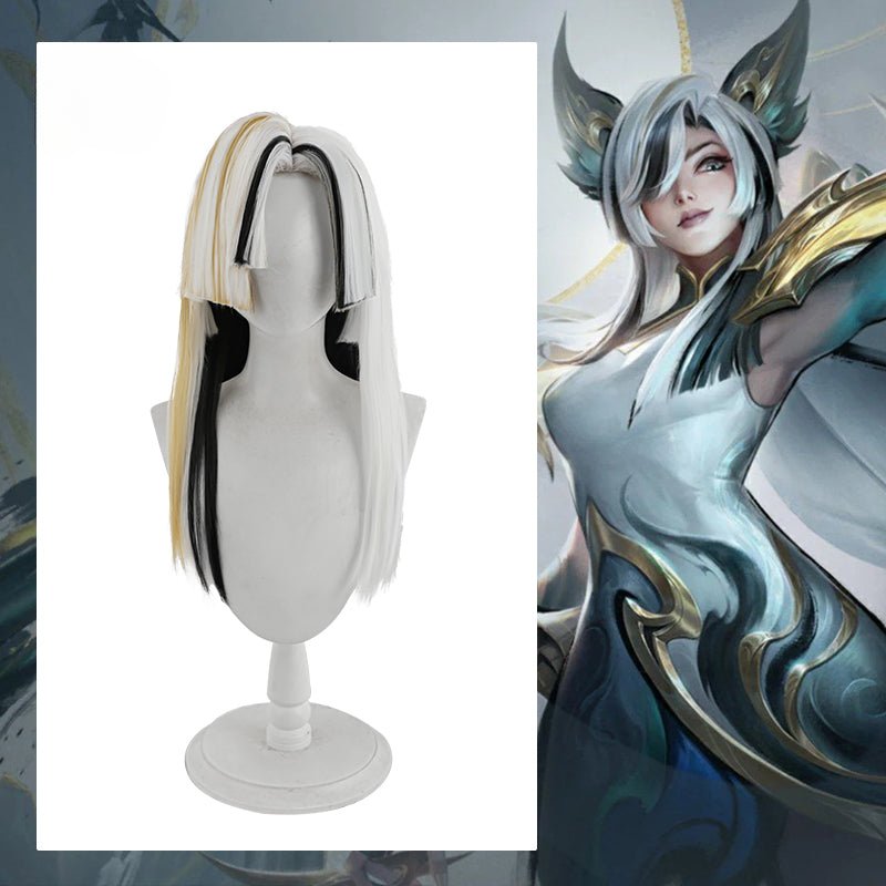 Spiel LOL Calligraphia Xayah Cosplay Perücke 55cm Mischfarbe Frauen Cosplay Perücken Hitzebeständiges Synthetikhaar