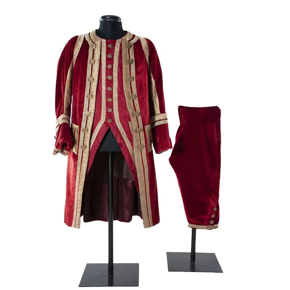 1730er Tudor König Prinz Kostüm - Rokoko Adeliger Kolonial Regent Anzug | Herren Roter Samt Uniform