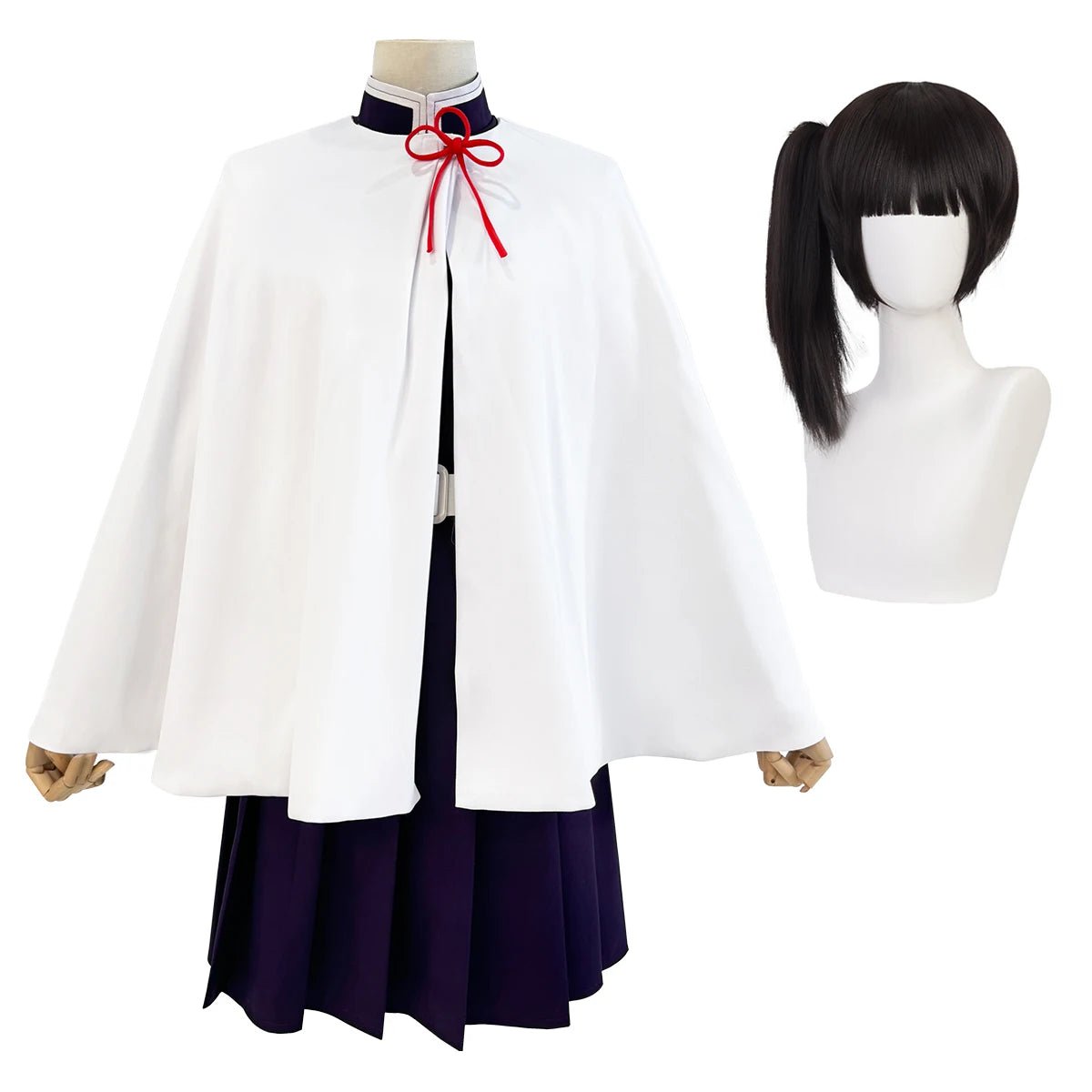 Anime Tsuyuri Kanao Cosplay Kostüm Perücke Besticktes Lila Oberteil Rock Weißer Umhang Gürtel Cos Halloween Weihnachtsgeschenk
