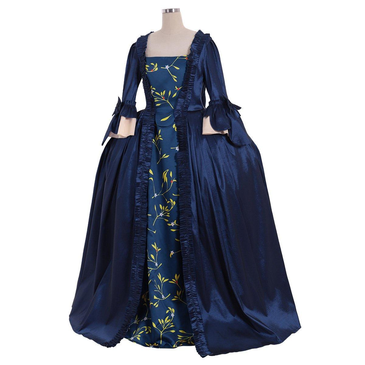Rokoko Kolonial Georgianischer Tag Hof Kleid | 18. Jahrhundert Marie Antoinette Blaues Kleid | Viktorianisches Sack Rücken Ballkleid