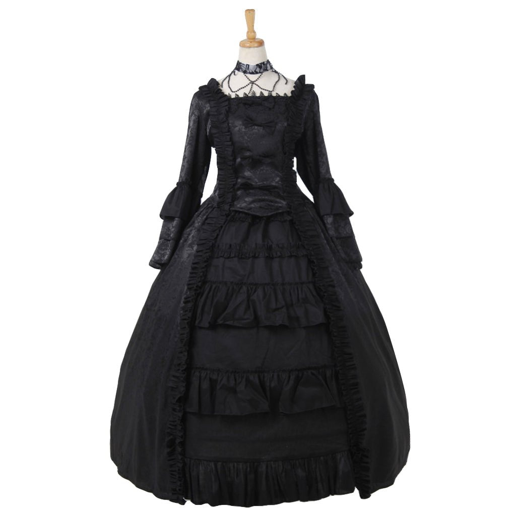Erdbeer Lolita Viktorianisches Kleid - Gothic Hof-inspiriertes Quadrat-Ausschnitt Schwarz Lolita Kleid für Cosplay & Events