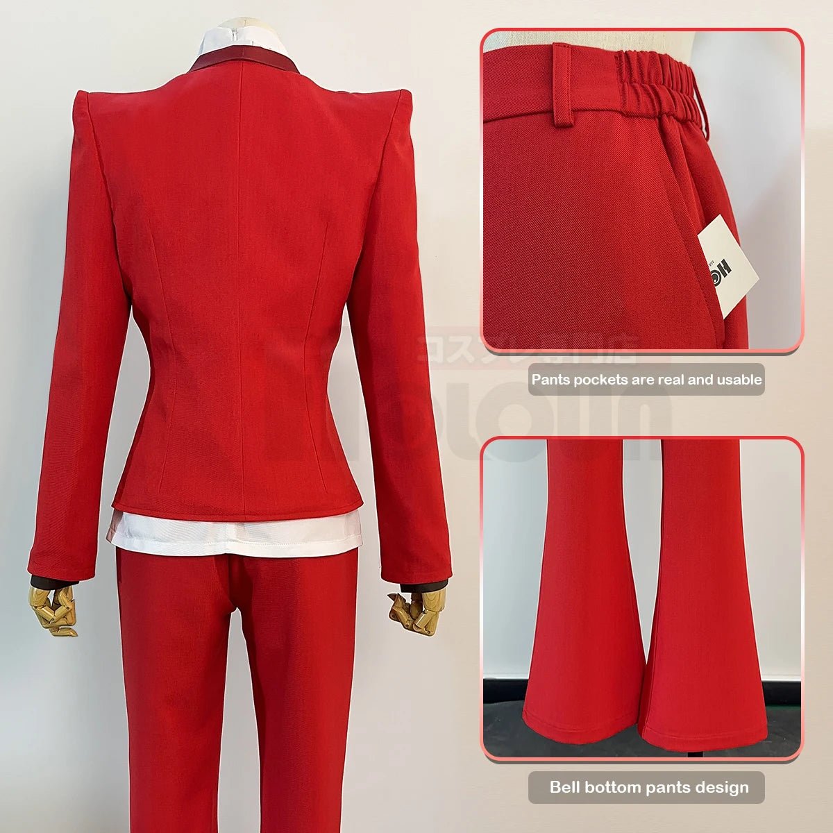 Hazbin Hotel Anime Charlie Morningstar Cosplay Kostüm Perücke Anzug mit Schulterpolstern Hose Hemd Fliege für Convention Halloween