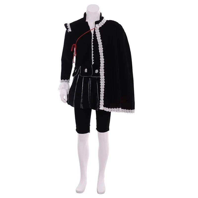 Tudor König Mittelalter Kostüm - Elisabethanisches Schwarzes Kleid mit Umhang | Cosplay Renaissance Outfit