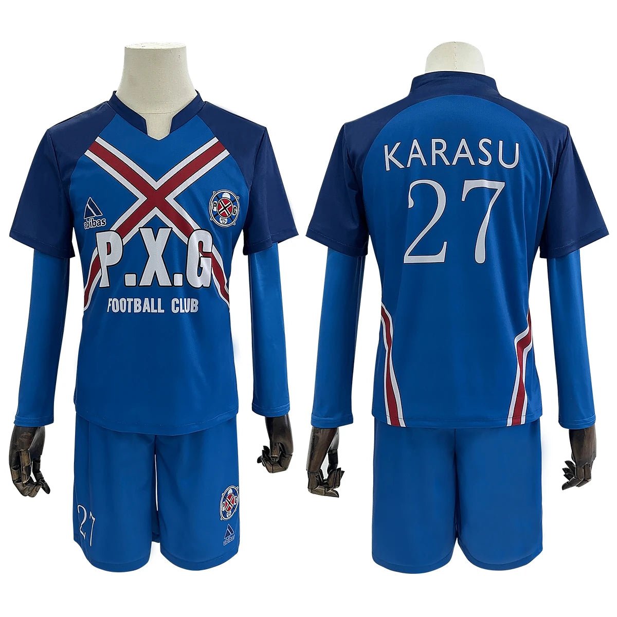 Blue Lock Anime Karasu Tabito Cosplay Kostüm P.X.G Trikot Nr.27 Bestickte Fußball Uniform Oberteil Shorts T-Shirt Socken