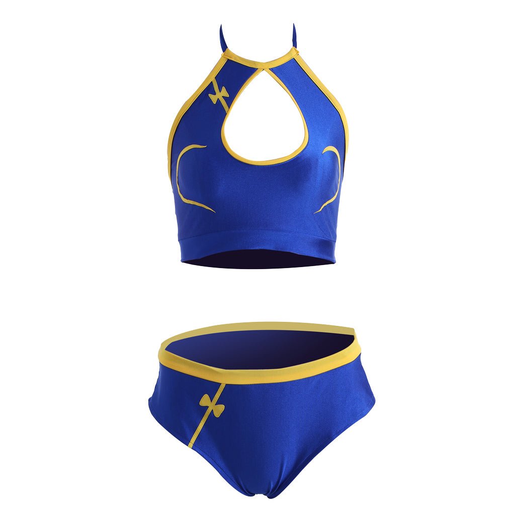 Chun-Li Cosplay Kostüm | Blaues Sexy Kampfoutfit | Street Fighter Chun-Li Crop Top & Shorts Set