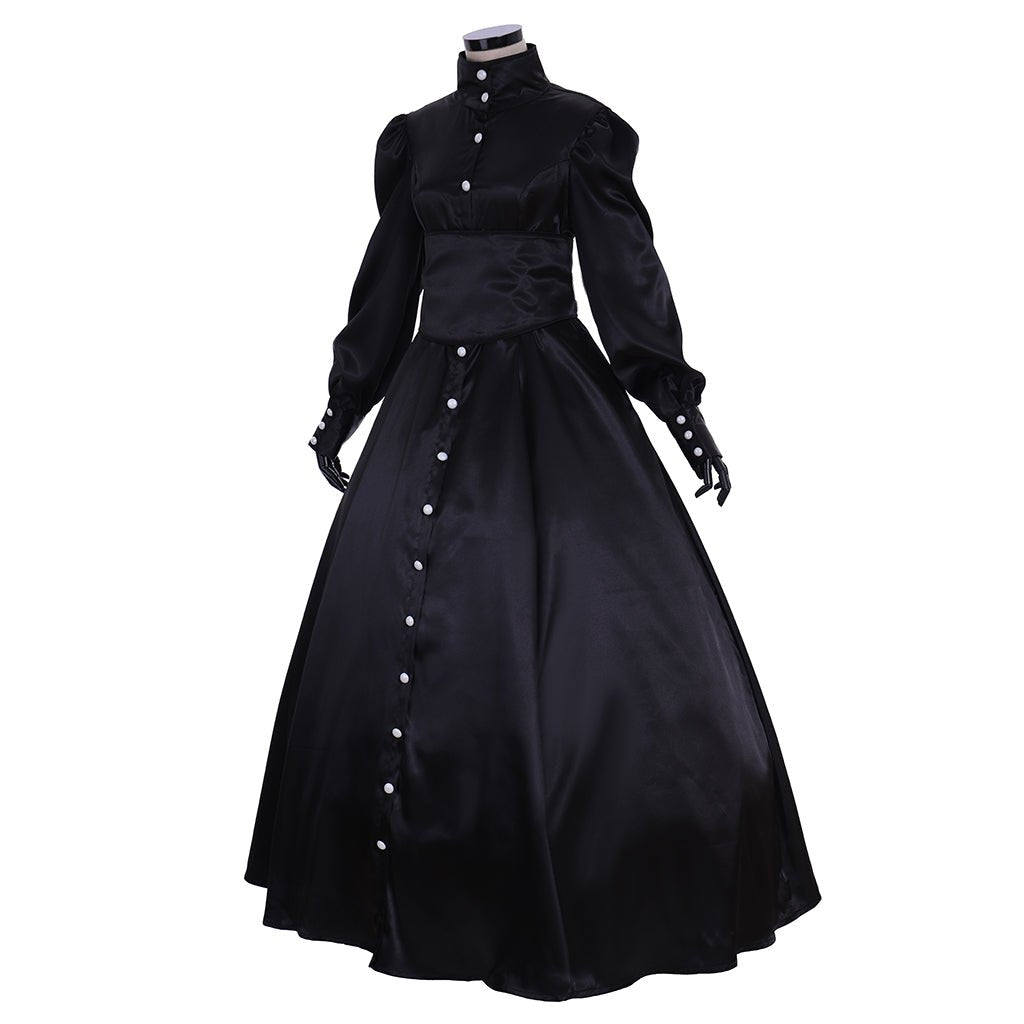 Maßgeschneidertes schwarzes Renaissance-Mittelalterkleid - Viktorianisches Südstaaten-Belle-Ballkleid für Cosplay-Events