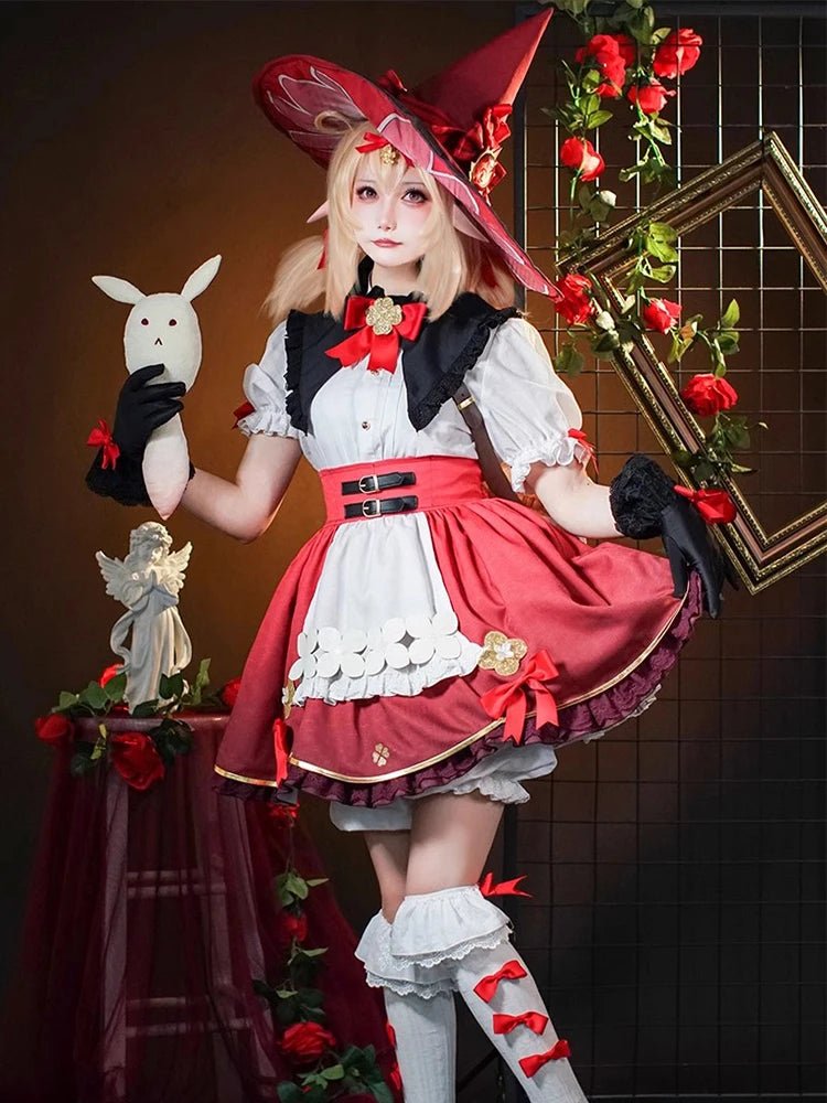 Klee Cosplay Kostüm Genshin Impact Kleine Hexe Klee Süßes Kleid Damen Halloween Karneval Party Kostüm mit Hut