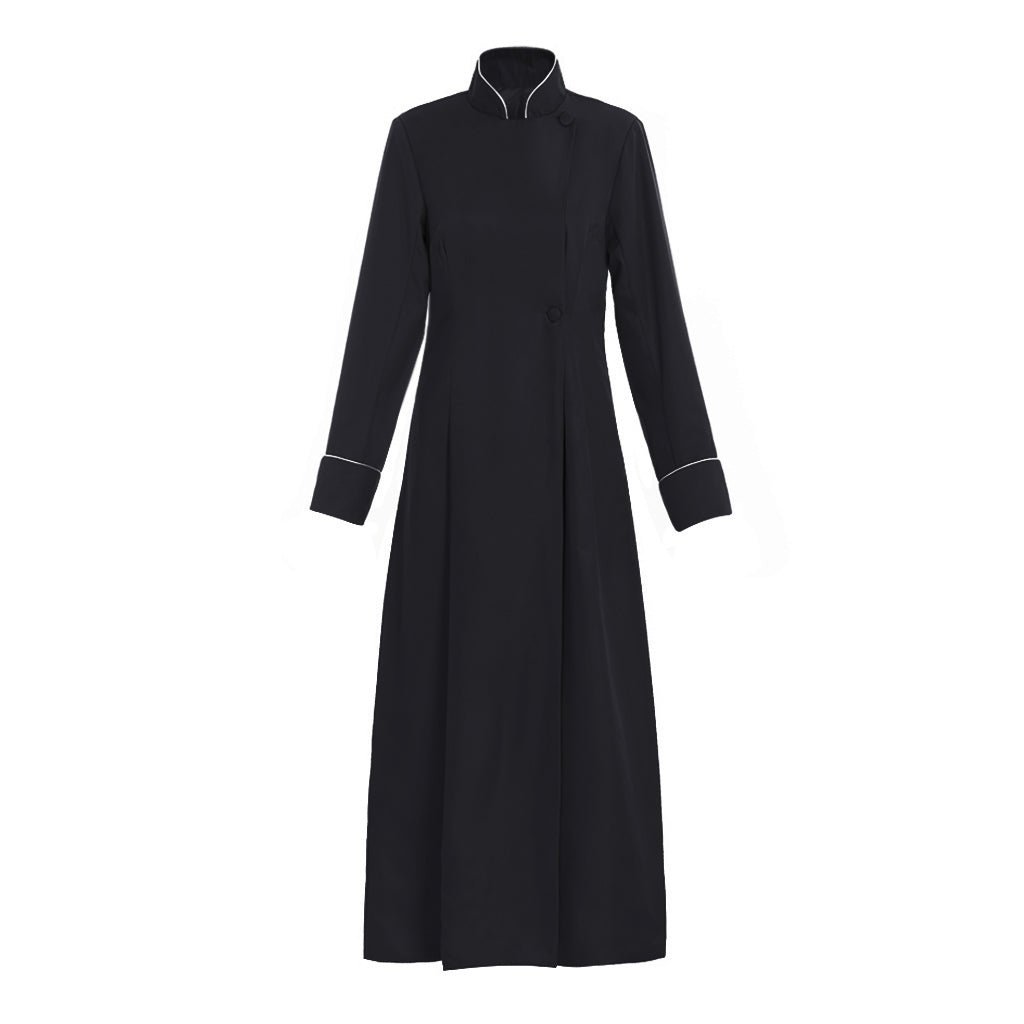 Mittelalterliches Männer Vintage Christliches Priester Cosplay Kostüm Schwarzer Langarm Standkragen Mantel Halloween Karneval Geistliche Outfits