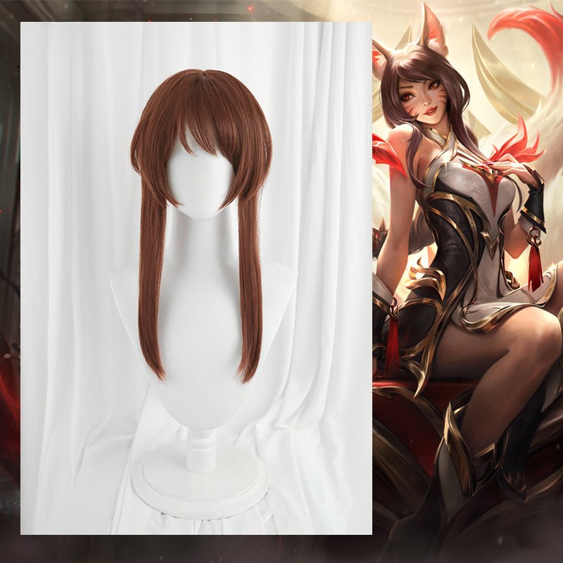 LOL Aufgestiegene Legende Ahri Cosplay Perücke 65cm Braun mit Zopf