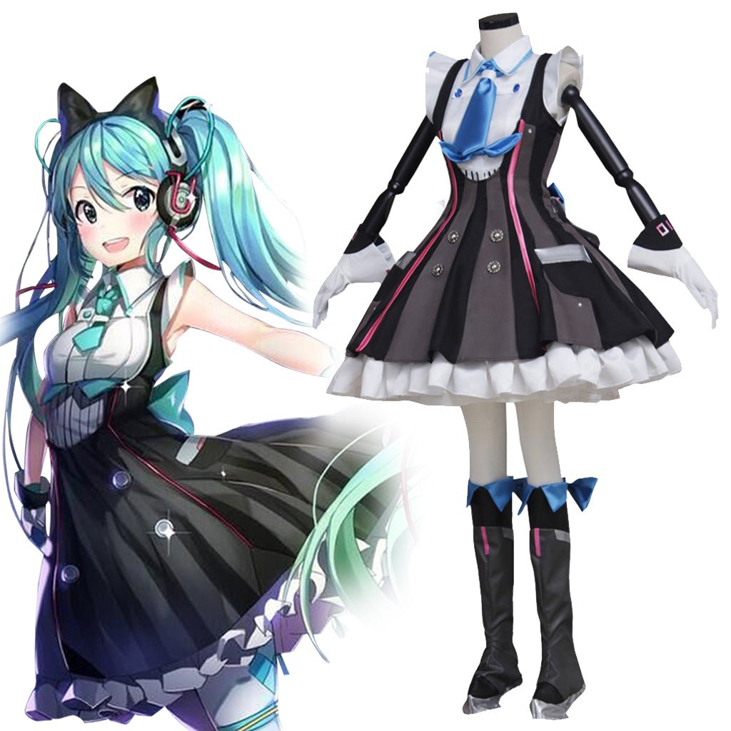 KIYO-KIYO Miku 2016 Magische Zukunft Miku Cosplay Kostüm mit Schuhen & Kopfhörer Komplettset
