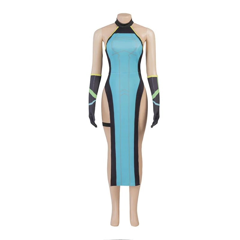 Valorant Viper Cosplay Kostüm Grünes Kleid mit Handschuhen und Socken Halloween Outfit