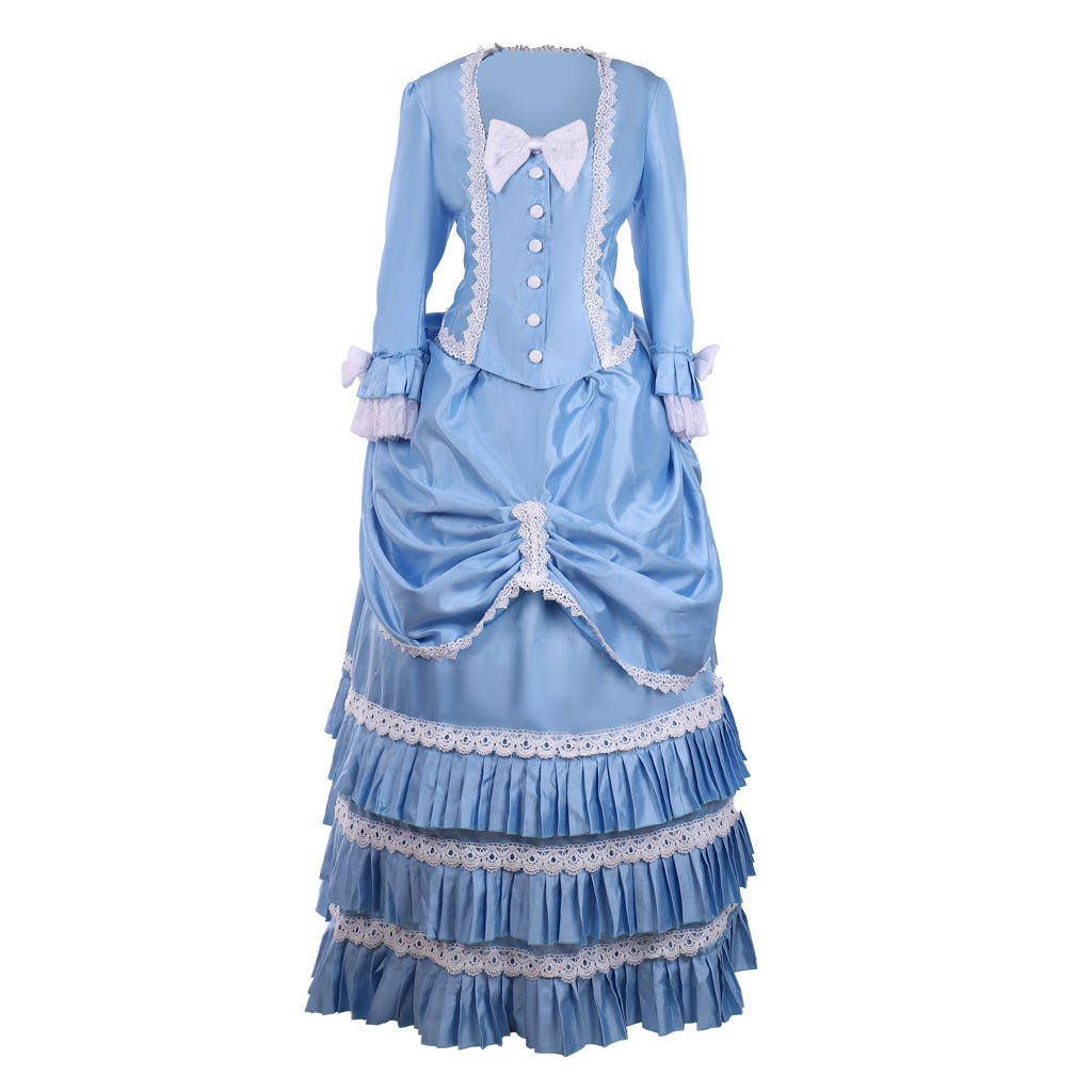 Blaues Viktorianisches Bustle-Kleid mit Spitzendetails | Perfekt für Cosplay, 19. Jahrhundert Mode & Themenbälle