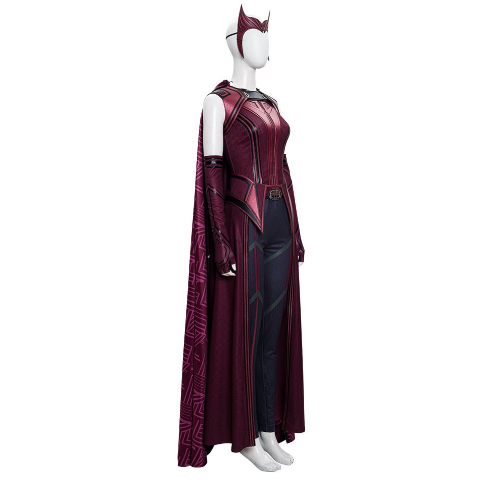 Wanda Maximoff Cosplay Kostüm für Frauen - Hexenkostüm, Stiefel, Rot Bedruckter Umhang, Halloween Kostüm