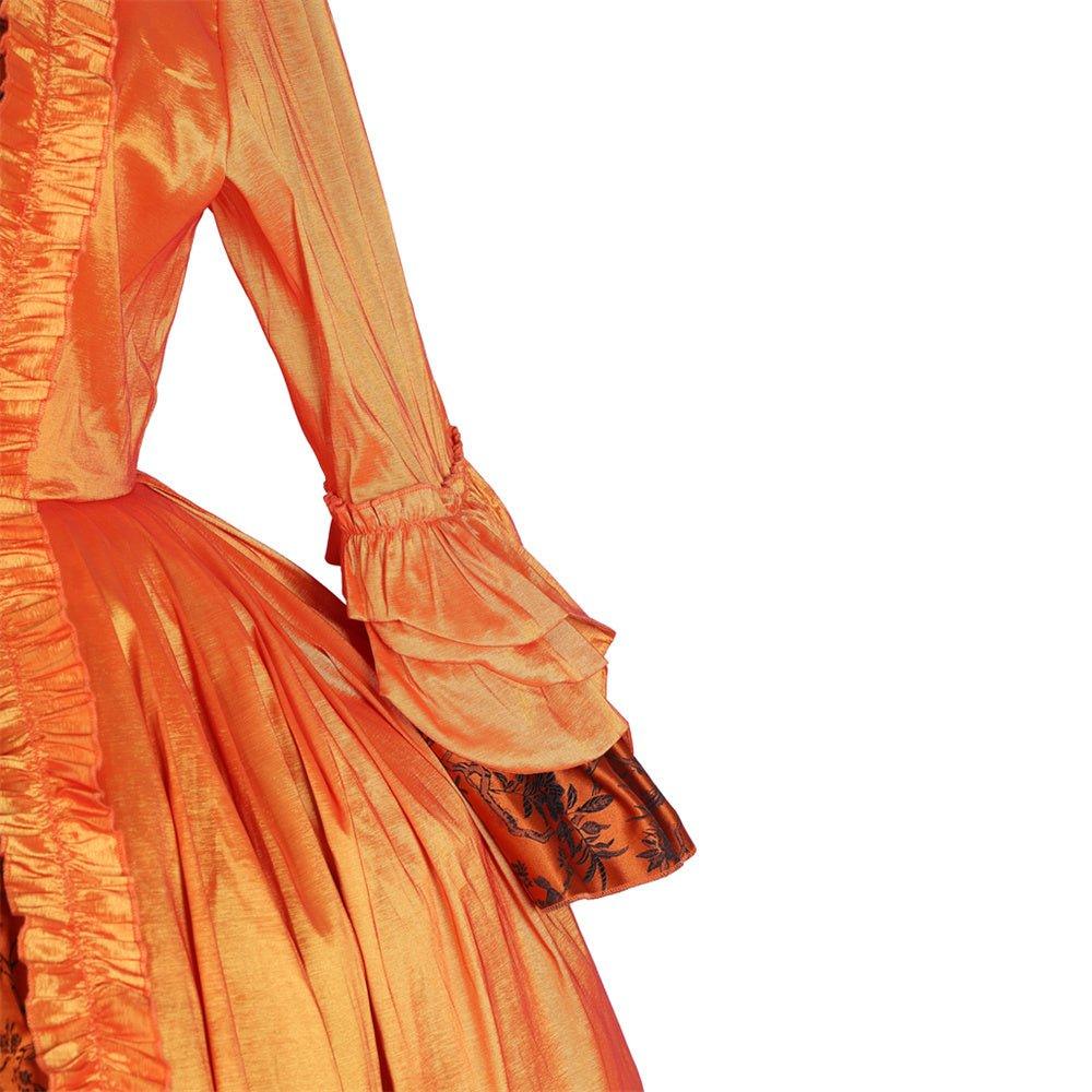 Rokoko Orange Brokatkleid mit Blumen Brustband - Ein lebendiges, mittelalterlich inspiriertes Kostüm von Silberkönig