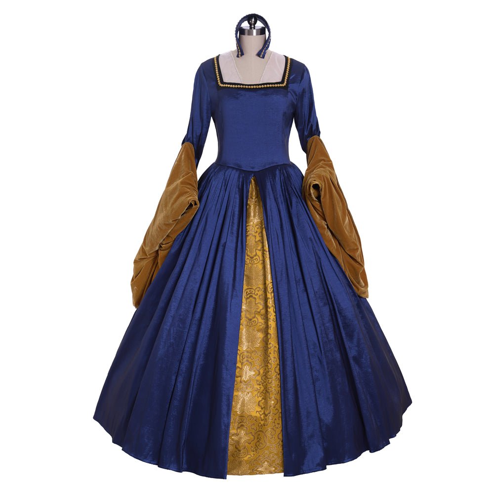 Viktorianisches Königin Elizabeth Tudor Renaissance Kleid | Anne Boleyn Stil Blaues Cosplay Kostüm für Frauen
