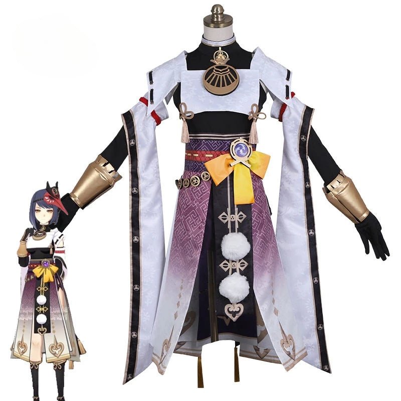 Spiel Genshin Impact Sara Cosplay Kostüm Kujou Sara Cosplay Damenkleid Outfits Halloween Komplettset mit Maske