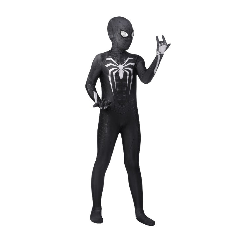 PS4 Spider-Man Advanced Suit Schwarz für Kinder, Halloween Cosplay Kostüm