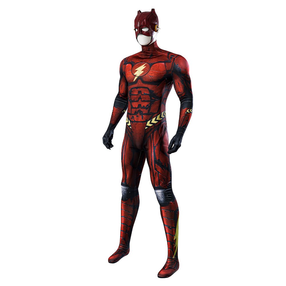 The Flash Anzug Zentai Jumpsuit mit Kopfhaube Halloween Cosplay Männer Kostüm