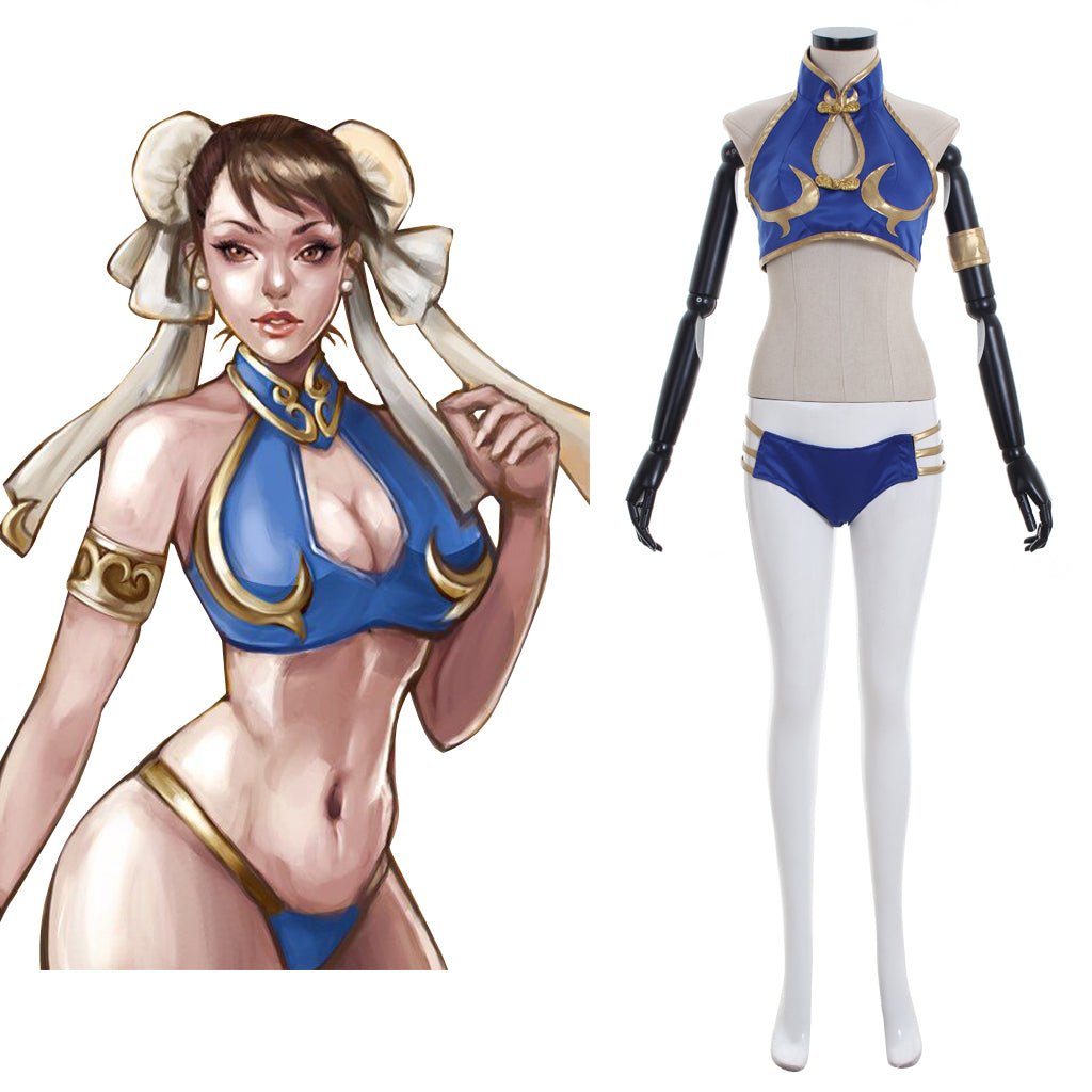 Elastische Li Sexy Badeanzug Cosplay Kostüm - Zweiteiliges Spiel Cosplay Outfit
