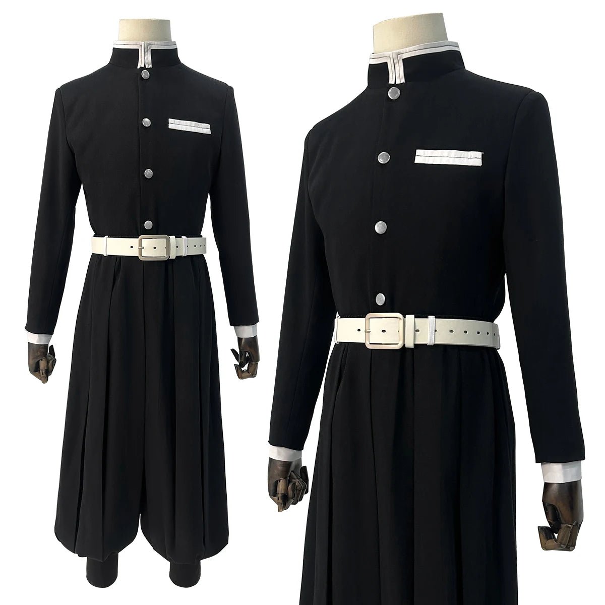 Anime Kamado Tanjirou Agatsuma Zenitsu Cosplay Kostüm Bestickte Schwarze Team Uniform Elastische Hose Gürtel