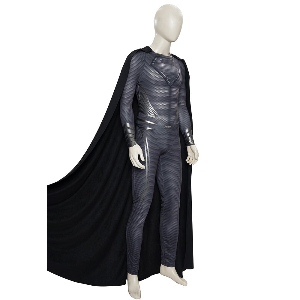Clark Kent Cosplay Kostüm für Männer, Schwarzer Anzug, Cape, Stiefel, Komplett-Set Halloween Outfit
