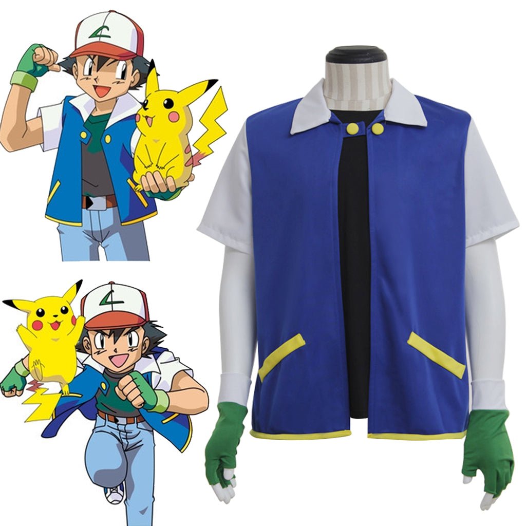 Ash Ketchum Pokemon Blaue und Weiße Jacke - Ikonsiches Anime Cosplay Outfit