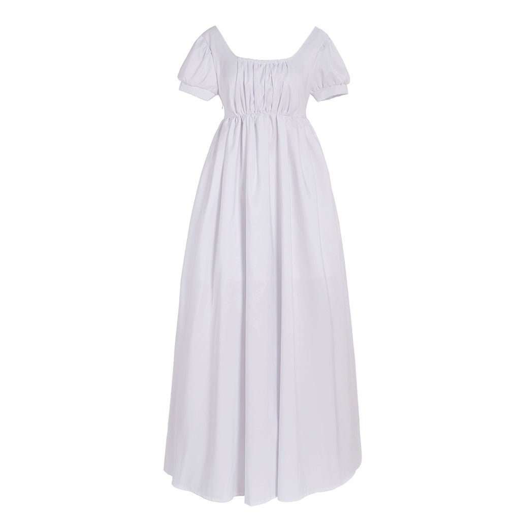 Einfaches weißes Regency Kleid für Damen - Maßgefertigtes Ballkleid mit hoher Taille im mittelalterlichen Stil