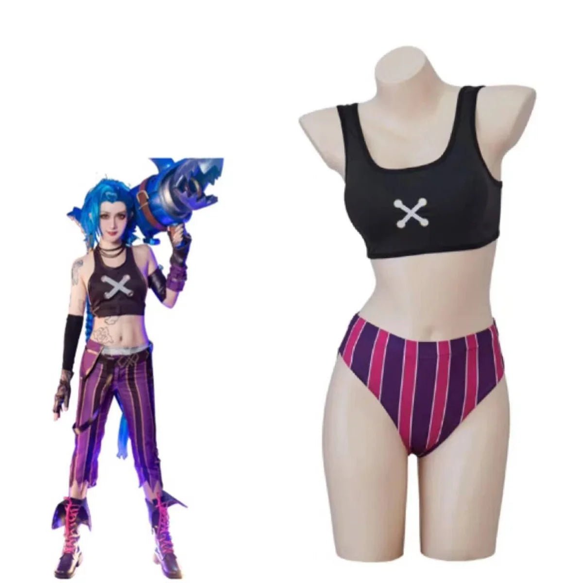 LOL Jinx Badeanzug Cosplay Kostüm - Sommer, Halloween, Karneval