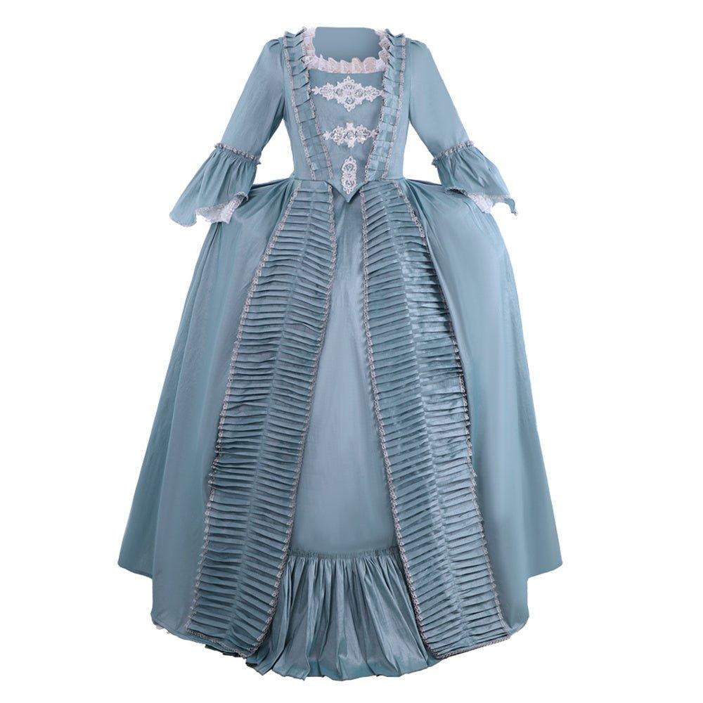 18. Jahrhundert Marie Antoinette Rokoko Kleid - Elegantes blaues Spitzenkleid
