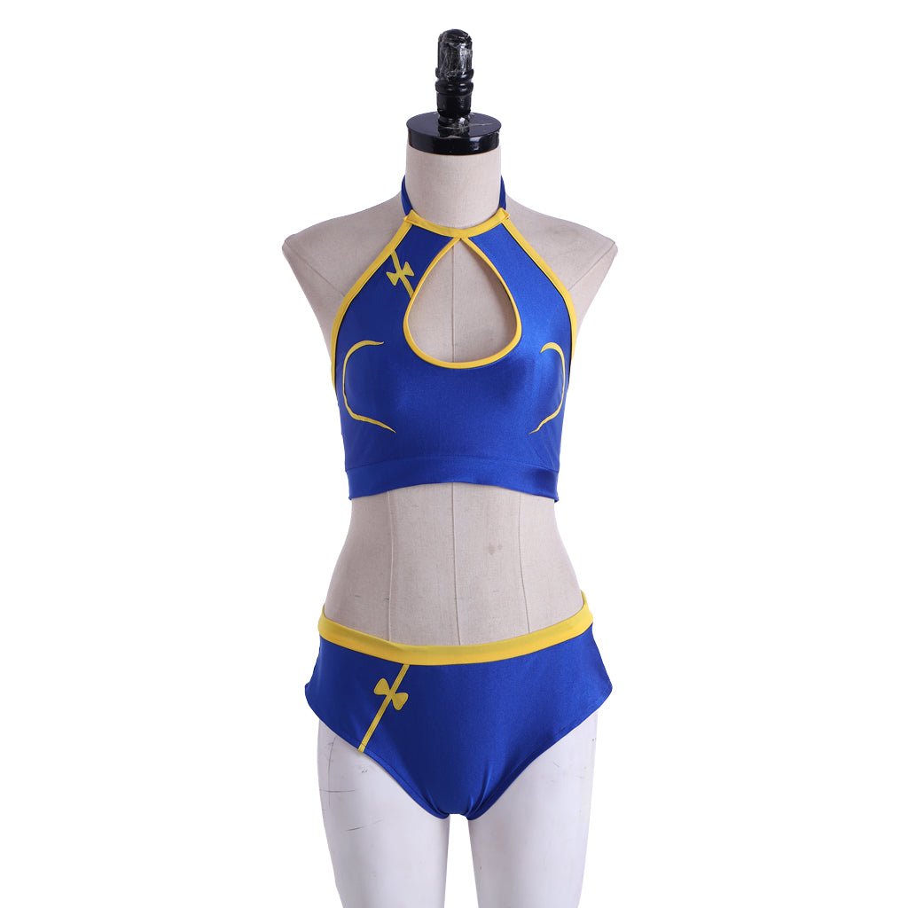 Chun-Li Cosplay Kostüm | Blaues Sexy Kampfoutfit | Street Fighter Chun-Li Crop Top & Shorts Set