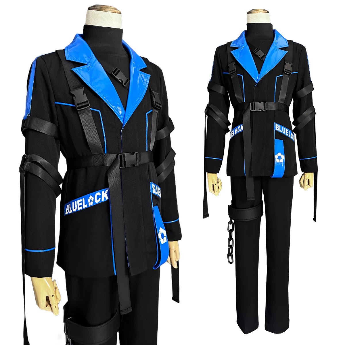 Blue Lock Anime Chigiri Cosplay Kostüm Perücke Jacke Hose Schwarz Blau Outfit Rose Netz Synthetikfaser