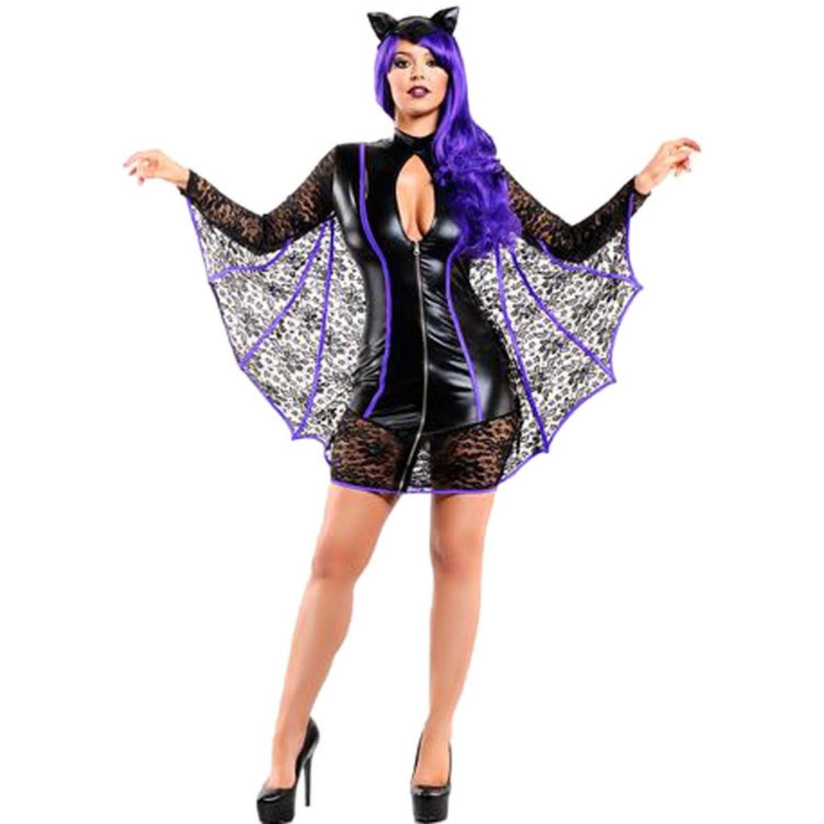 Damen Fledermaus Kostüm - Halloween Kunstleder Cosplay Outfit für Rollenspiel & Kostümpartys