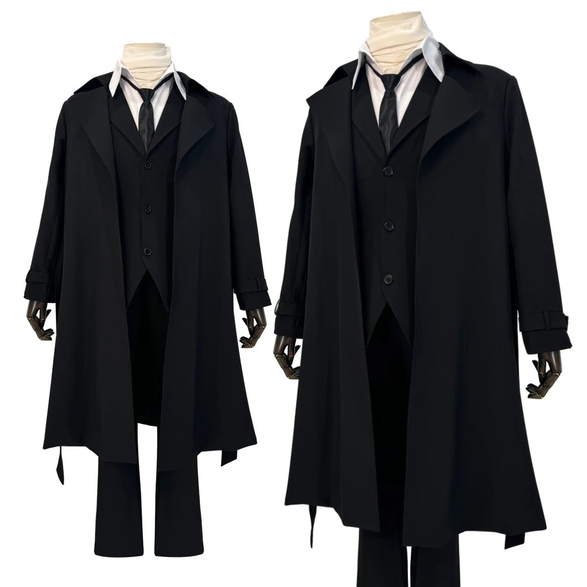 Bungo Anime Dazai Osamu Cosplay Kostüm Perücke Schwarzer Mantel Elastische Hose Hemd Krawatte
