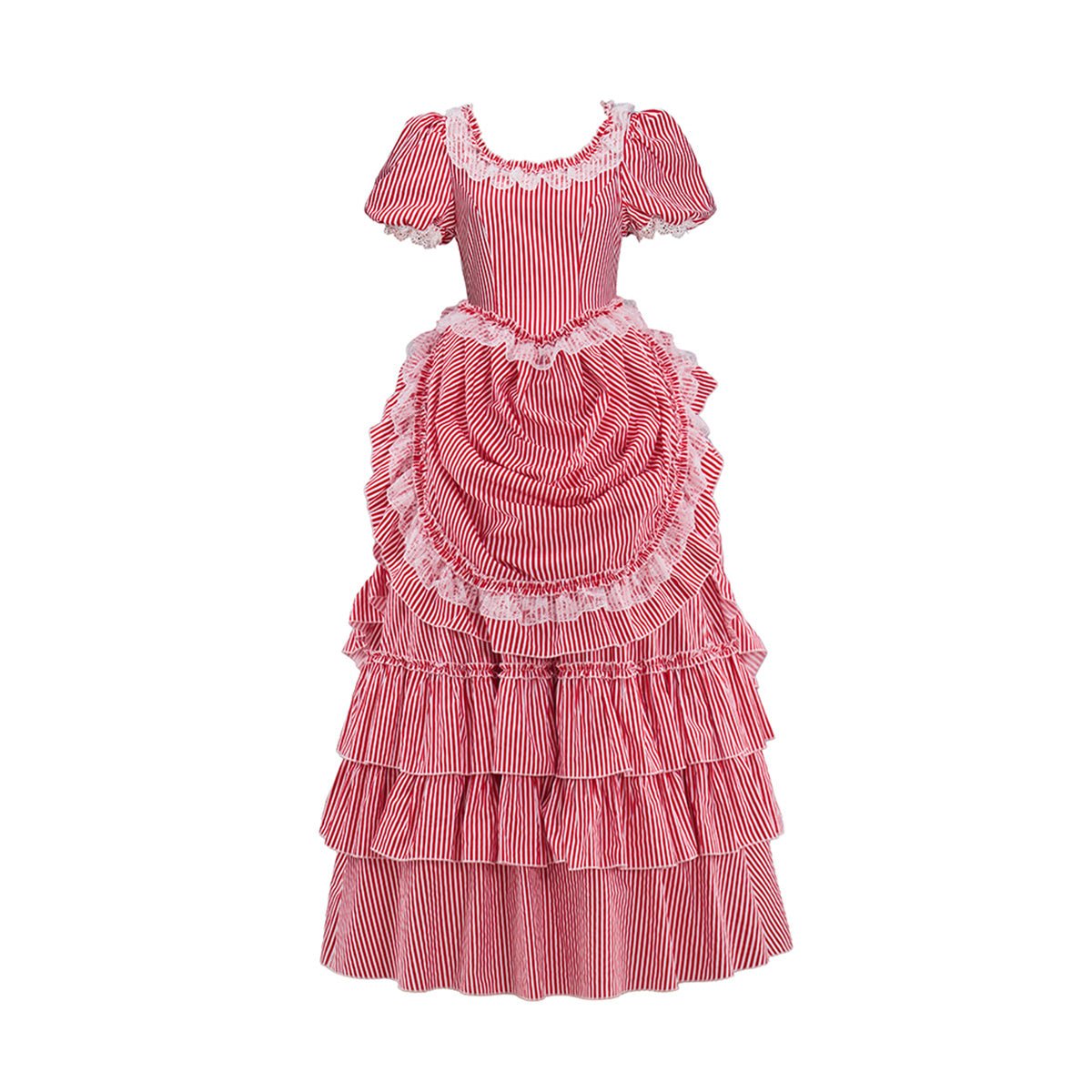 Viktorianisches rot gestreiftes Kleid – Elegantes Cosplay-Kostüm für Anime- & Gothic-Liebhaber