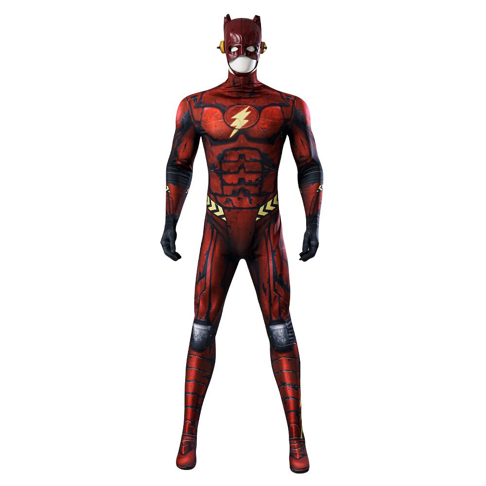 The Flash Anzug Zentai Jumpsuit mit Kopfhaube Halloween Cosplay Männer Kostüm