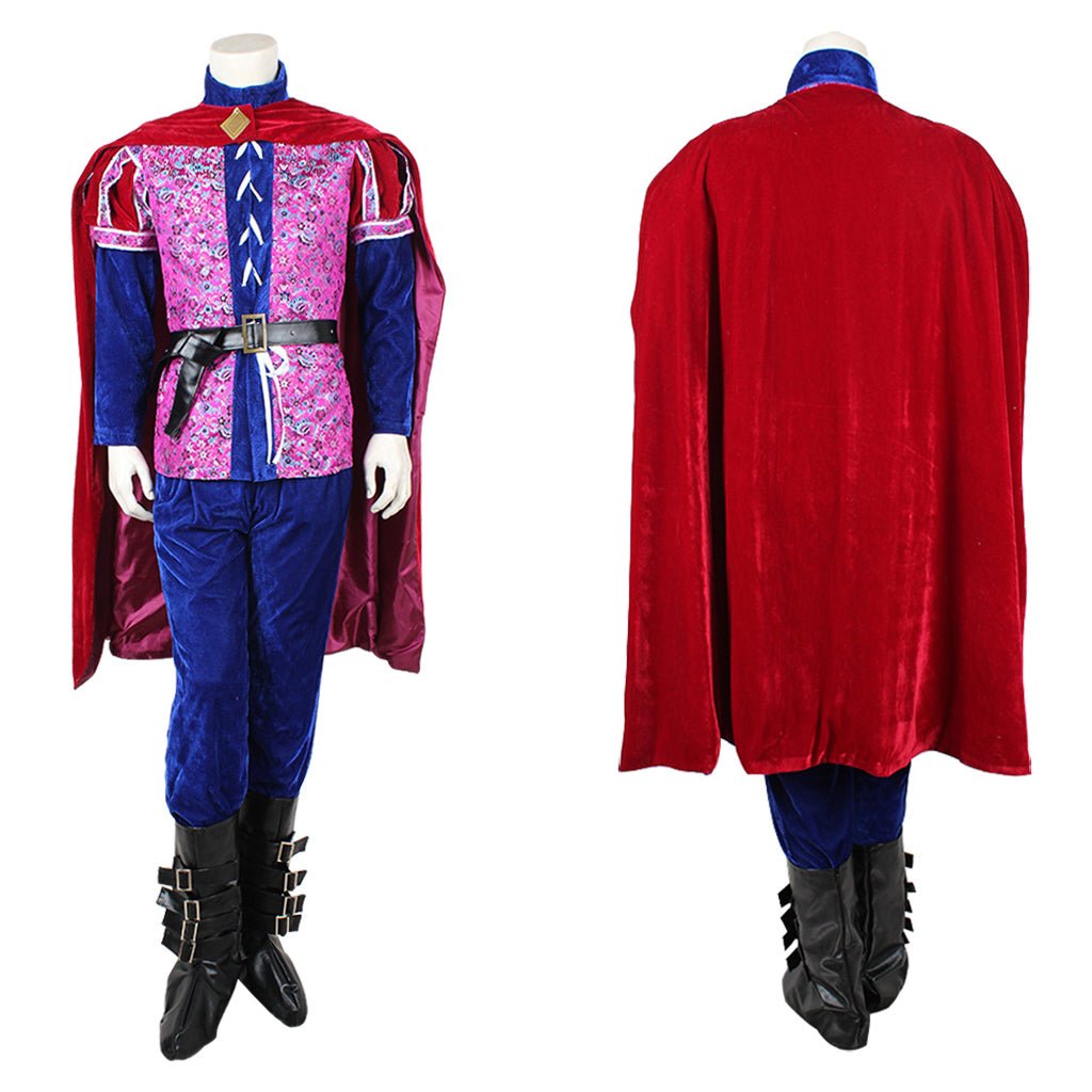 Es war einmal Prinz Cosplay Kostüm | Herren Mittelalter Samt Rot und Blau Anzug | Halloween und Party Vollständiges Set