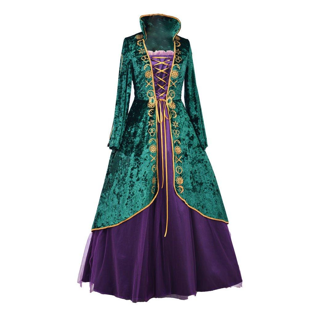 Hexen Cosplay Kostüm Kleid | Mittelalterliches Grünes Renaissance Gewand Set für Frauen