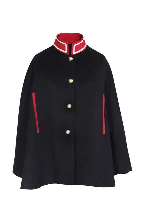 Gothic Schwarzer Samtumhang für Frauen - Vintage Militärstil Mantel | Silberkönig Kostüm