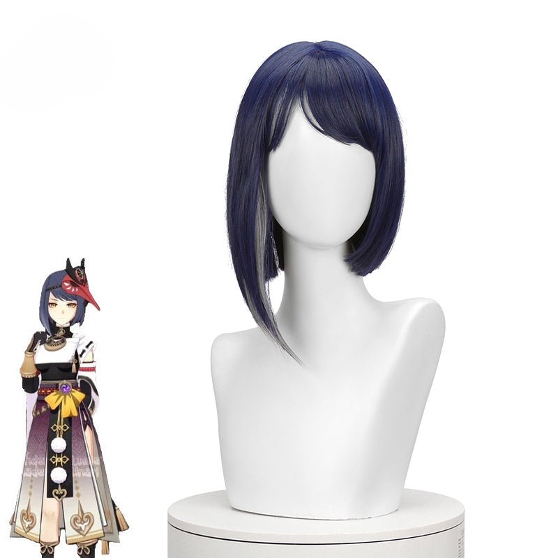 Genshin Impact Kujou Sara Cosplay Perücke 35cm Kurz Gerade Perücke Hitze Beständiges Synthetikhaar