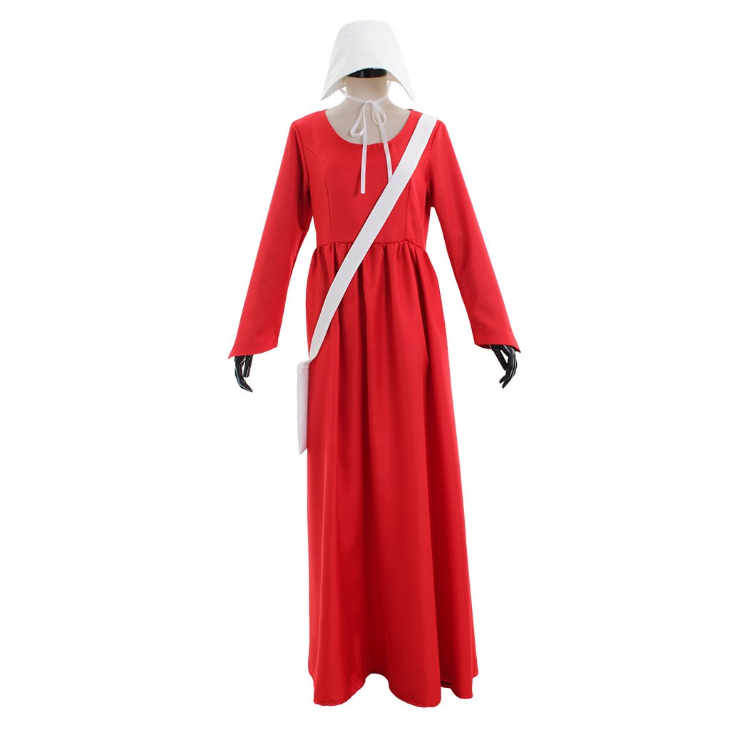 The Handmaid’s Tale Cosplay Kostüm – Offred Umhang Cape Kleid mit weißem Hut und Tasche für Frauen