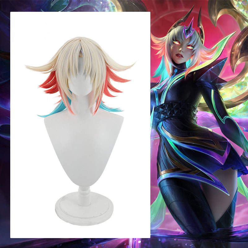 Spiel LOL Prestige Empyrean Kayle Cosplay Perücke 40cm Mischfarbe Damen Perücken Hitze beständiges synthetisches Haar