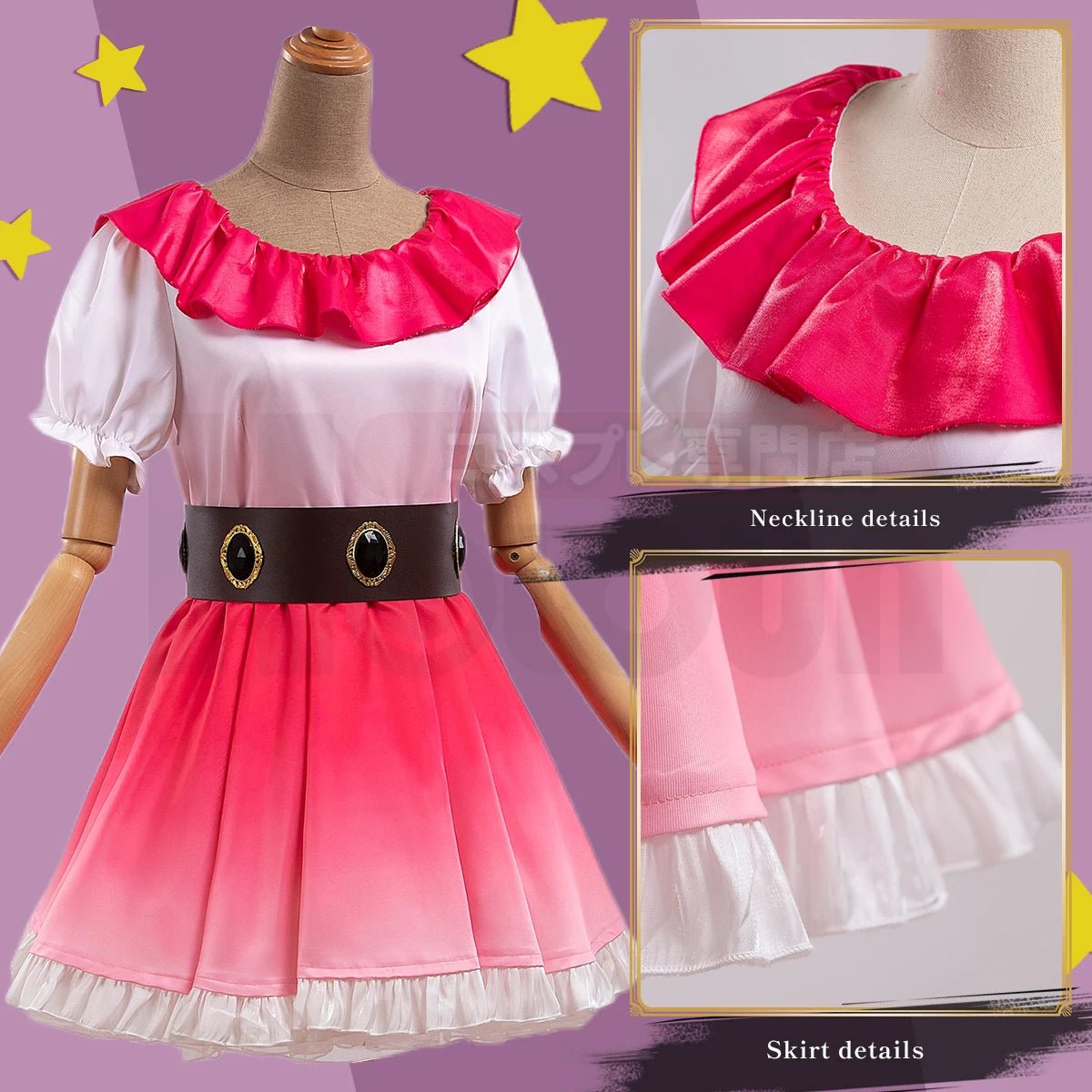 OSHI NO KO Anime Ai Hoshino Cosplay Kostüm Perücke Verlauf Rosa Kleid Rock Hase Haarnadel Casual Wear Rose Netz Synthetik