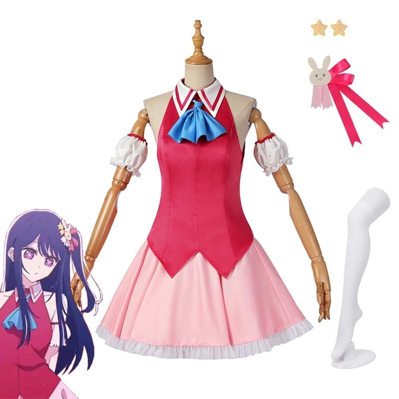 Oshi No Ko Hoshino Ai Cosplay Kostüm Komplettset Rollenspiel Uniform mit Perücke für Halloween
