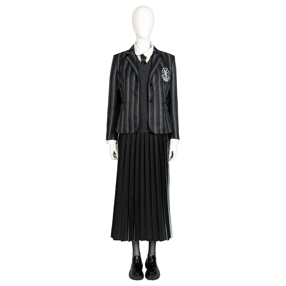 Wednesday Addams Mädchen Cosplay Schuluniform 5-teiliges Set für Halloween und Party