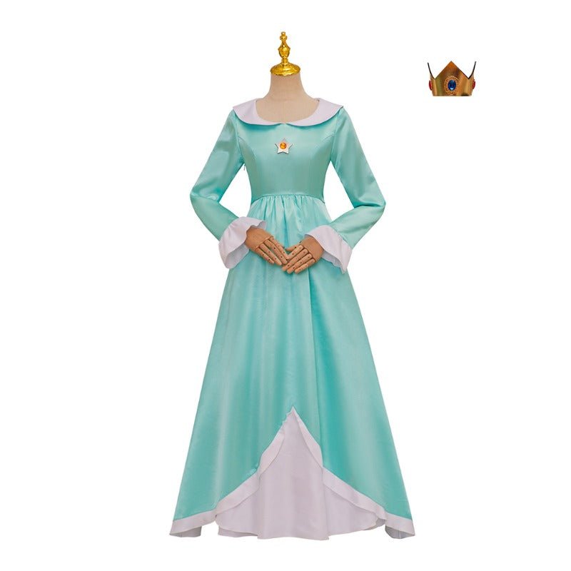 Prinzessin Rosalina Cosplay Kostüm - Blaues langes Kleid mit Kronen-Accessoires für Frauen & Teens