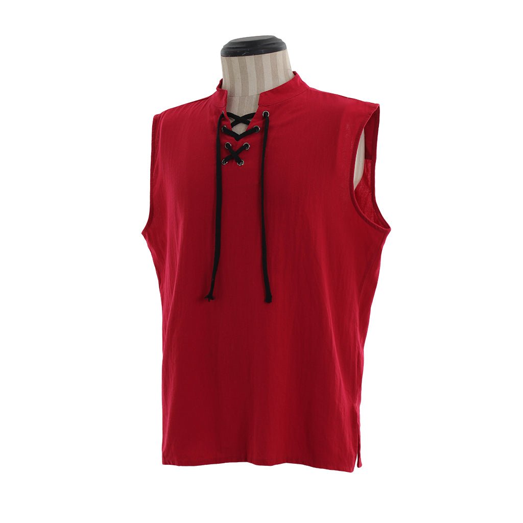 Mittelalterliche Herren-Weste ohne Ärmel - Viktorianisches Hemd in reiner Farbe mit Kragen und Riemen für den Sommer | Silberkönig