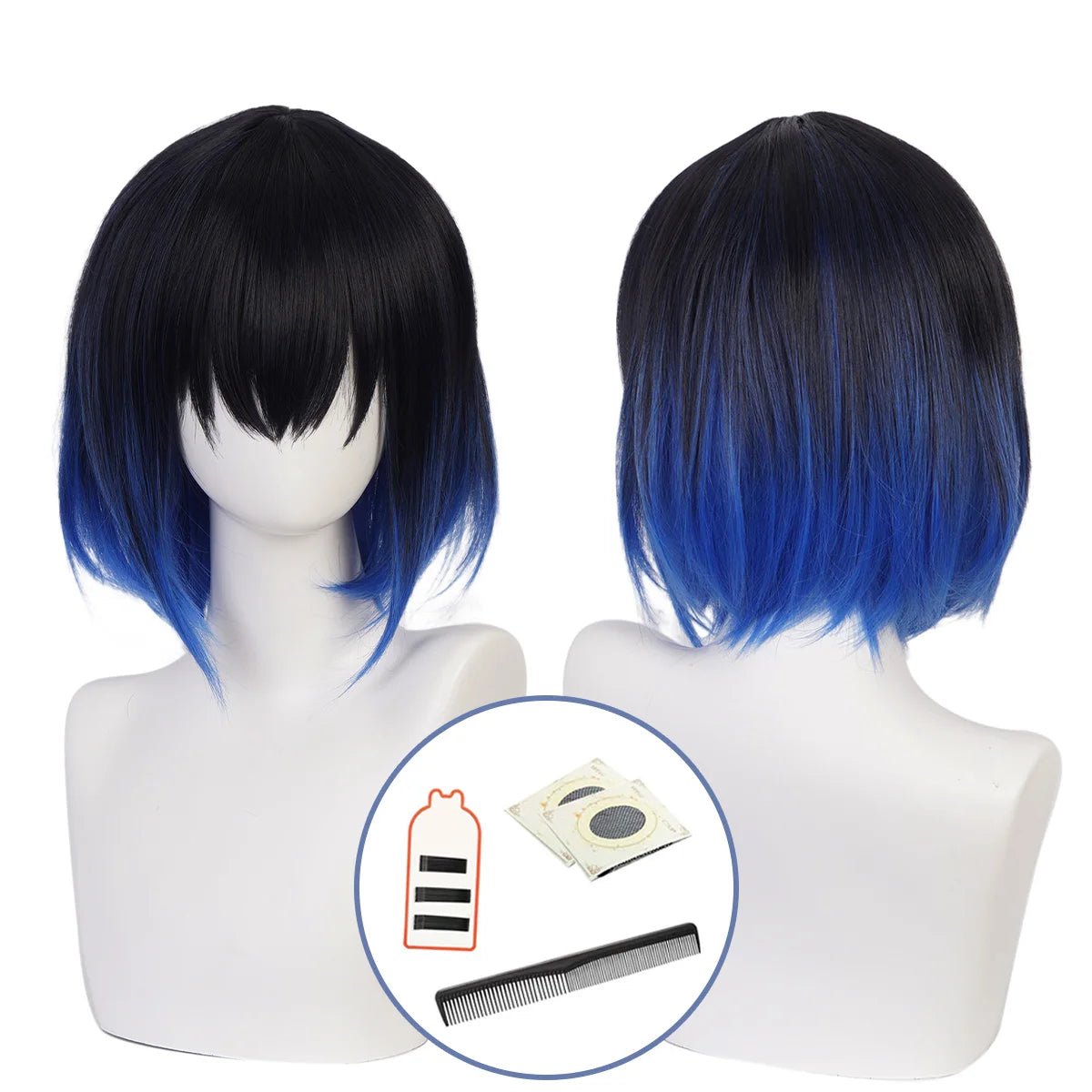 Anime Hashibira Inosuke Cosplay Perücke Rosennetz Synthetische Faser Verstellbare Größe Hitzebeständig Kamm Halloween