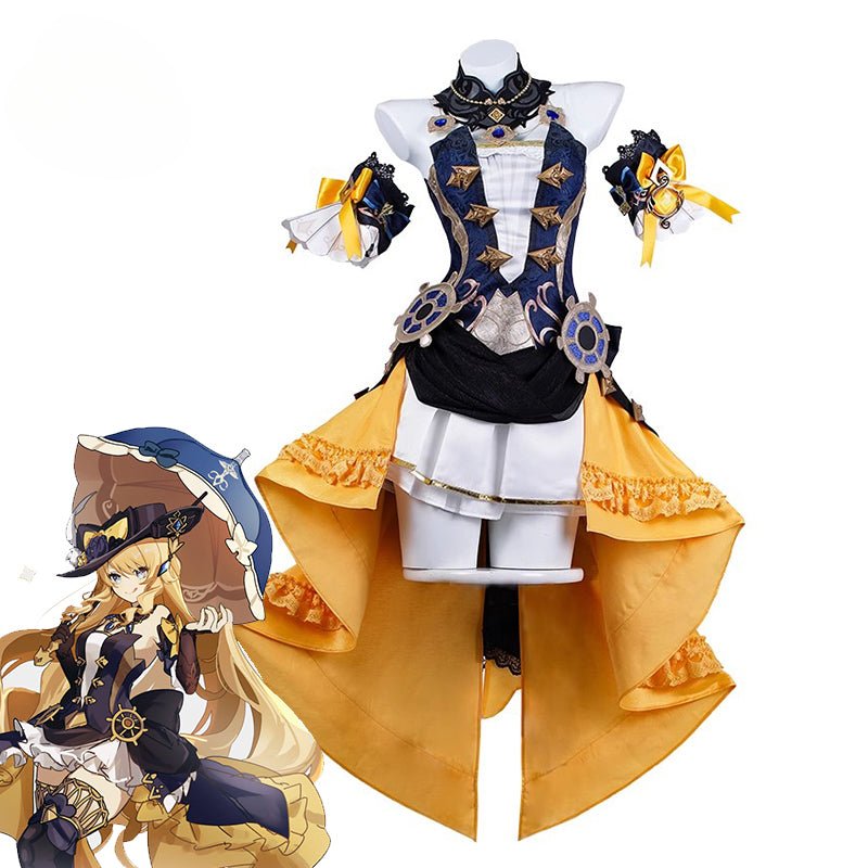 Genshin Impact Fontaine Navia Cosplay Kostüm Spina di Rosula Steampunk Kleid mit Hut Halloween Damen Outfit